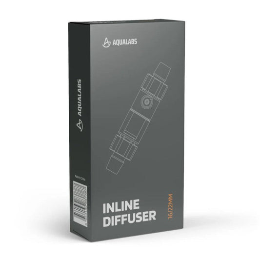 AquaLabs 16/22mm Inline CO2 Diffuser black box on white background