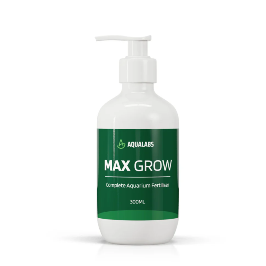 AquaLabs Max Grow Aquarium Fertiliser 300ml Green bottle with white text and white background