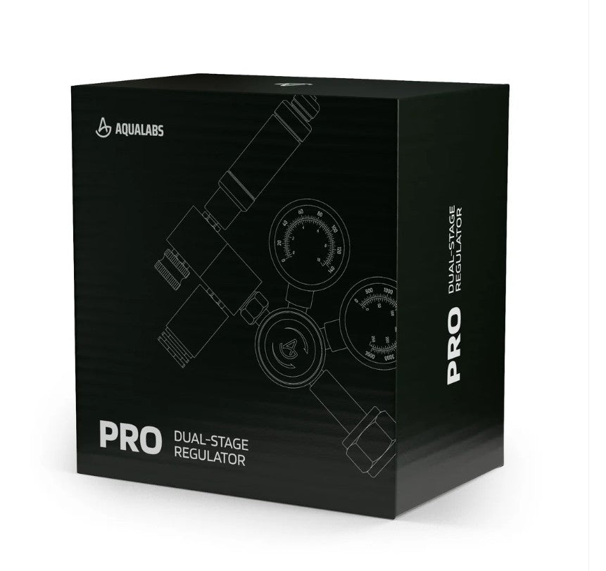 AquaLabs Pro Dual Stage CO2 Regulator black box, on white background