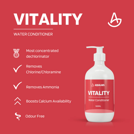 AquaLabs Vitality info page, white text on reg backgound