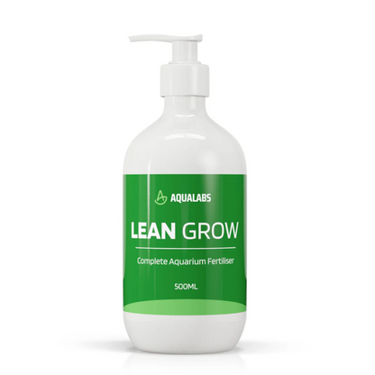 AquaLabs Lean Grow Aquarium Fertiliser 500ml Green bottle on white backgound