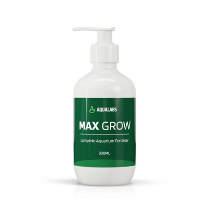 AquaLabs Max Grow Aquarium Fertiliser 300ml Green bottle with white text and white background