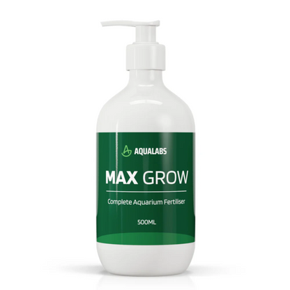 AquaLabs Max Grow Aquarium Fertiliser 500ml Green bottle, white text and background
