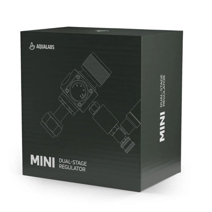 AquaLabs Mini Dual Stage CO2 Regulator in black box on white background