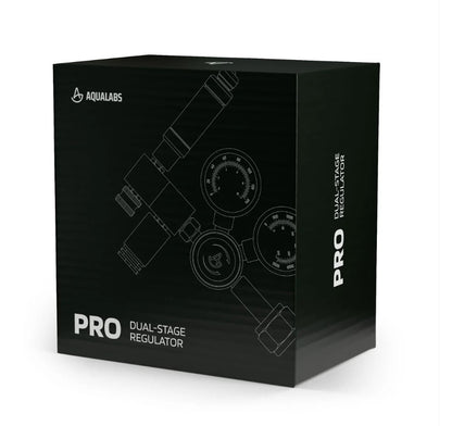 AquaLabs Pro Dual Stage CO2 Regulator black box, on white background
