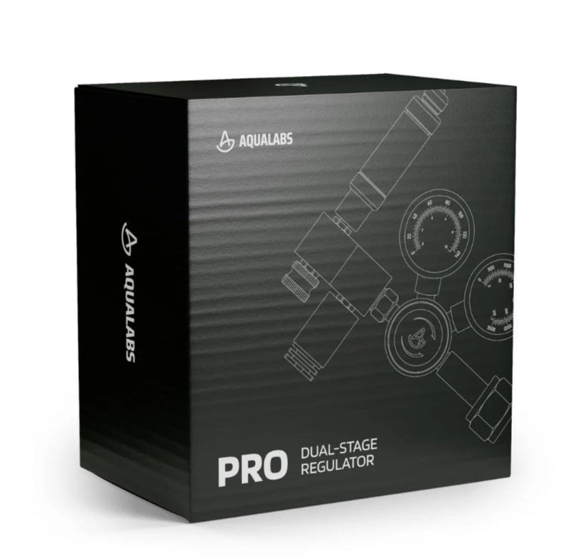 AquaLabs Pro Dual Stage CO2 Regulator black box, on white background