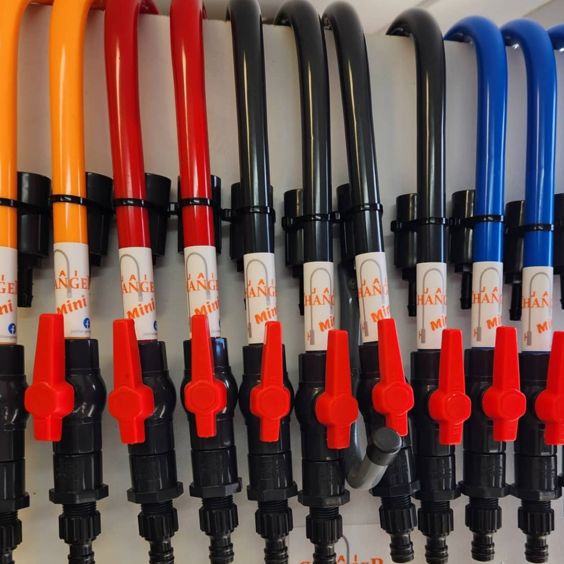 Row of Jai Changer / Water changer Orange, Red, Grey and Blue