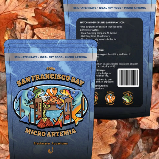 San Francisco Bay Micro Artemia packaging on a leafy background